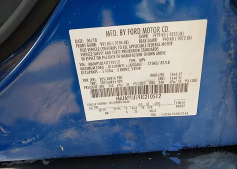 2018 Ford Ecosport Se from USA, damaged, VIN MAJ6P1UL4JC210512
